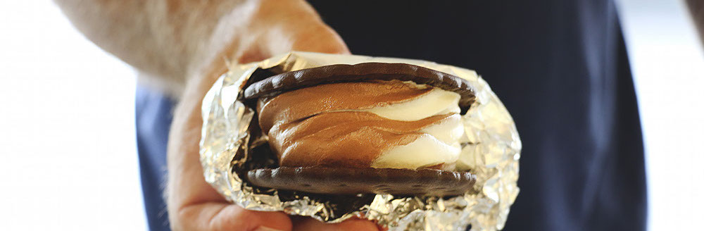 closeup of chocolate ice cream sandwich