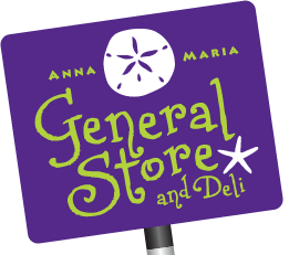 purple sign with white sand dollar and green font